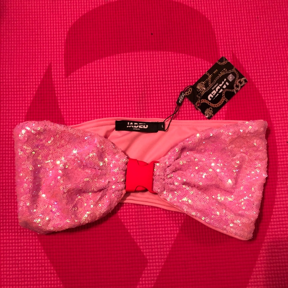 BRAND NEW JADED pink sequin bandeau top RAVE